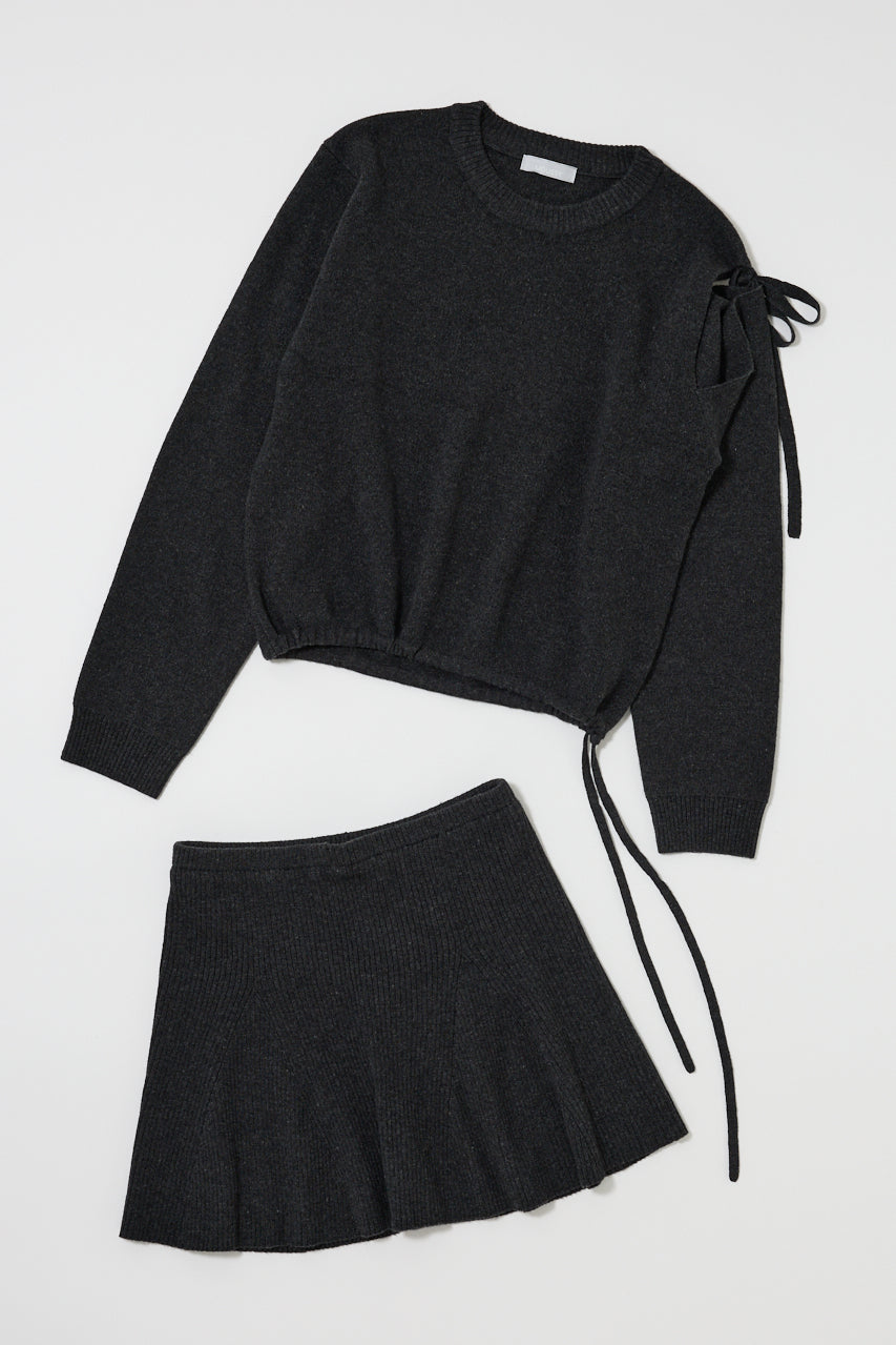 TIED RIBBON SWEATER & MINI SKIRT Charcoal / 1 (S)
