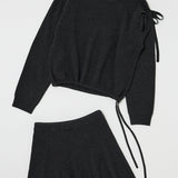 TIED RIBBON SWEATER & MINI SKIRT Charcoal / 1 (S)