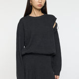 TIED RIBBON SWEATER & MINI SKIRT Charcoal / 1 (S)