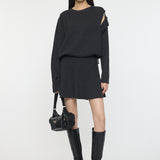 TIED RIBBON SWEATER & MINI SKIRT Charcoal / 1 (S)