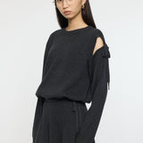 TIED RIBBON SWEATER & MINI SKIRT Charcoal / 1 (S)