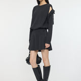 TIED RIBBON SWEATER & MINI SKIRT Charcoal / 1 (S)