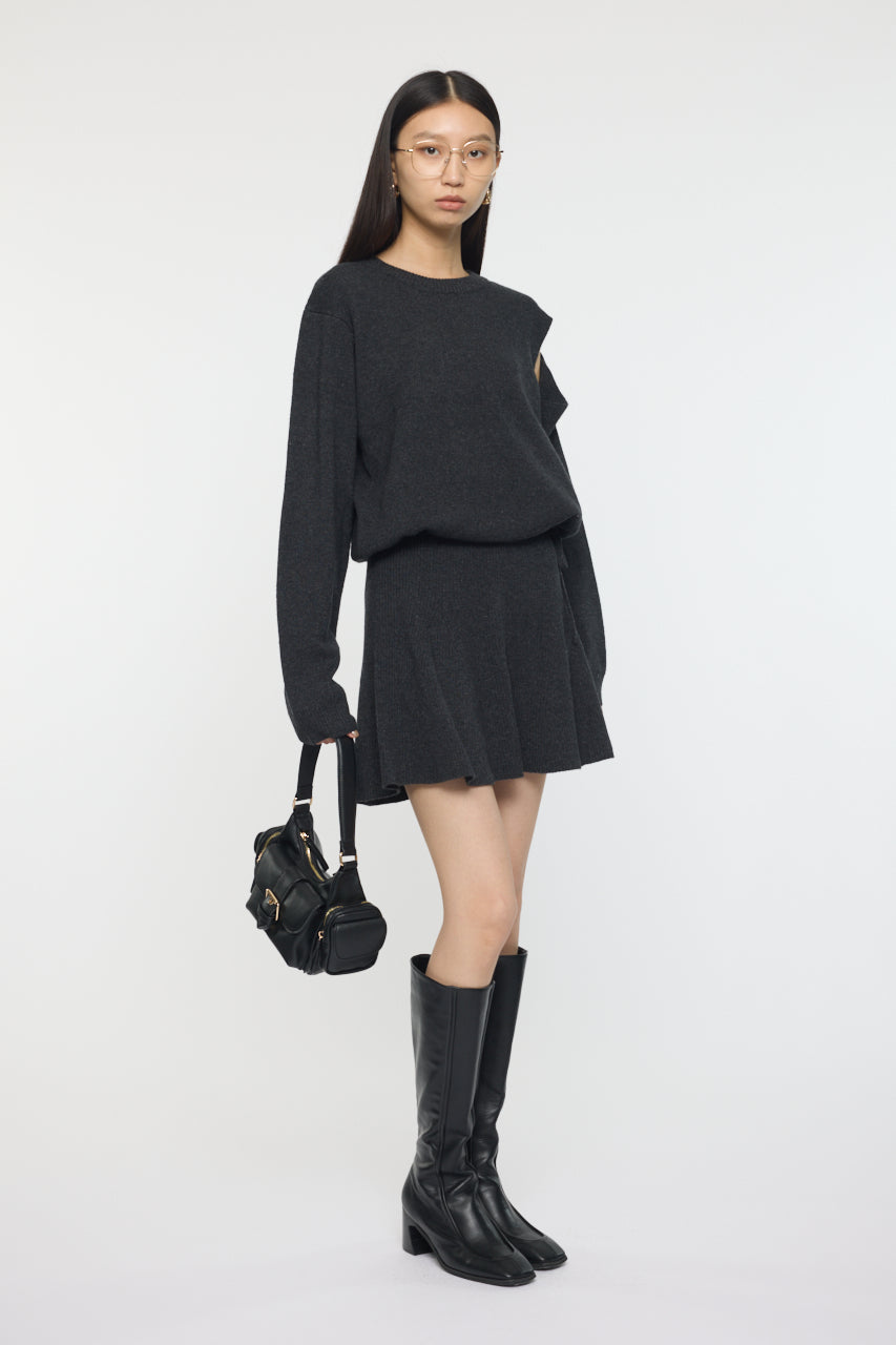 TIED RIBBON SWEATER & MINI SKIRT Charcoal / 1 (S)