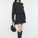 TIED RIBBON SWEATER & MINI SKIRT Charcoal / 1 (S)