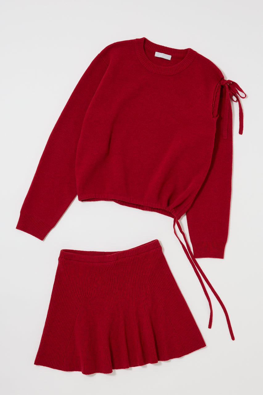 TIED RIBBON SWEATER & MINI SKIRT Red / 1 (S)