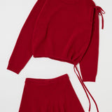TIED RIBBON SWEATER & MINI SKIRT Red / 1 (S)