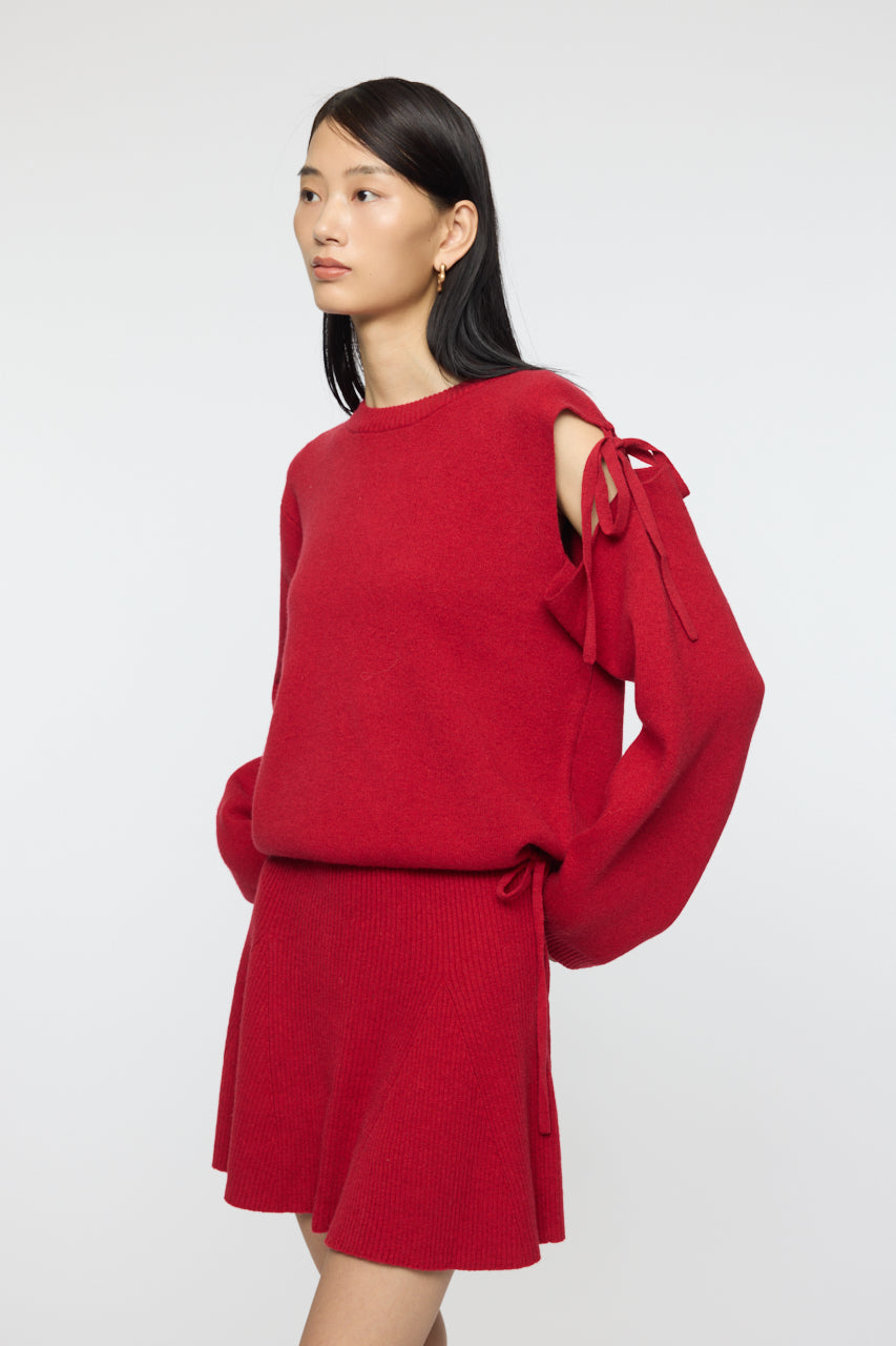 TIED RIBBON SWEATER & MINI SKIRT Red / 1 (S)