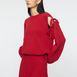 TIED RIBBON SWEATER & MINI SKIRT Red / 1 (S)