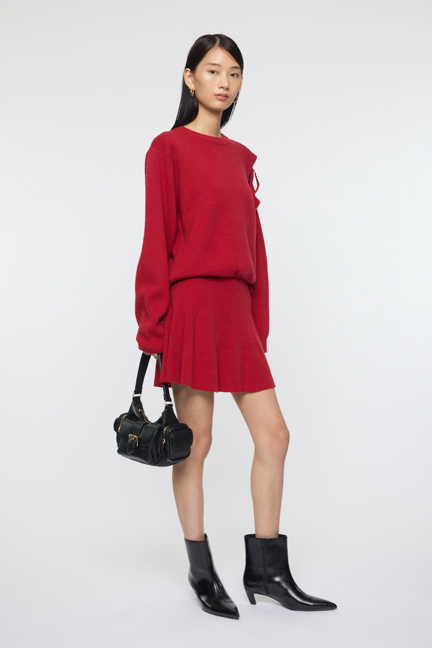 TIED RIBBON SWEATER & MINI SKIRT Red / 1 (S)