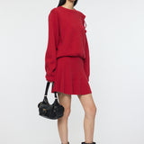 TIED RIBBON SWEATER & MINI SKIRT Red / 1 (S)