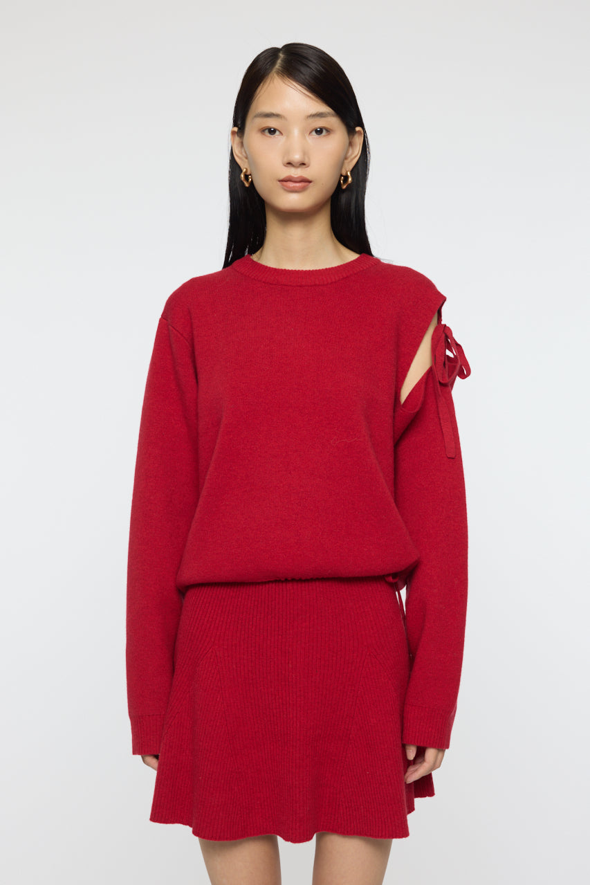 TIED RIBBON SWEATER & MINI SKIRT Red / 1 (S)