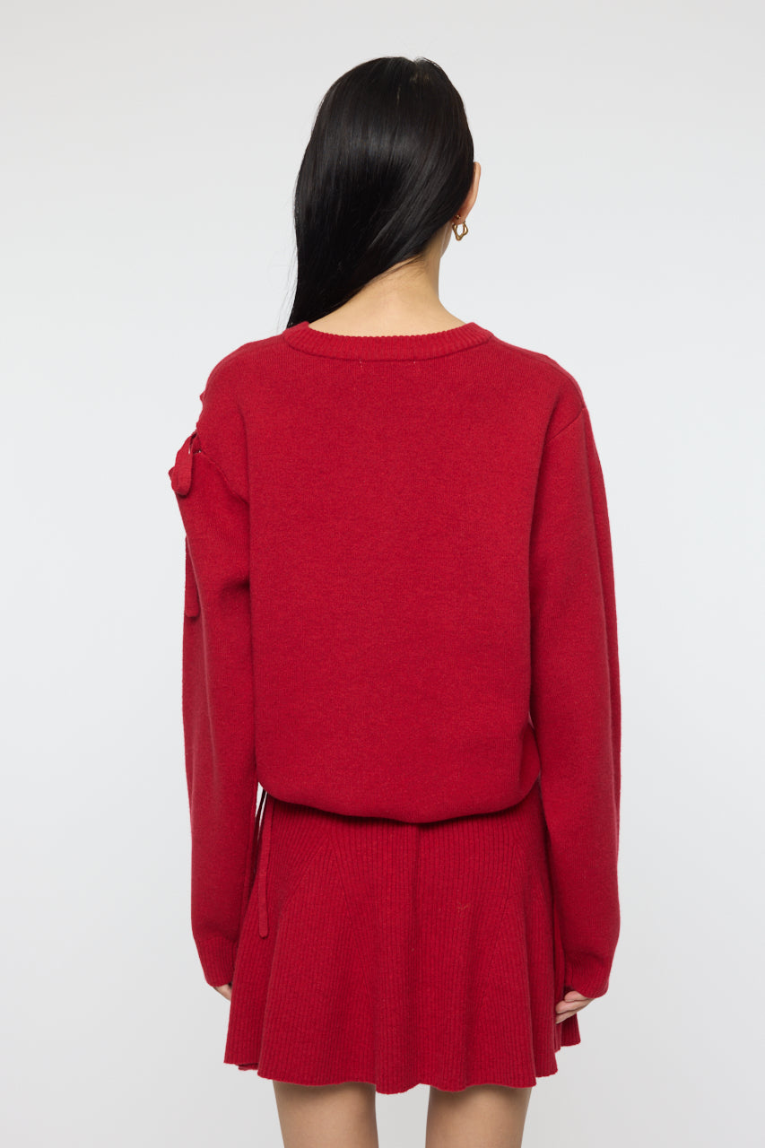 TIED RIBBON SWEATER & MINI SKIRT Red / 1 (S)