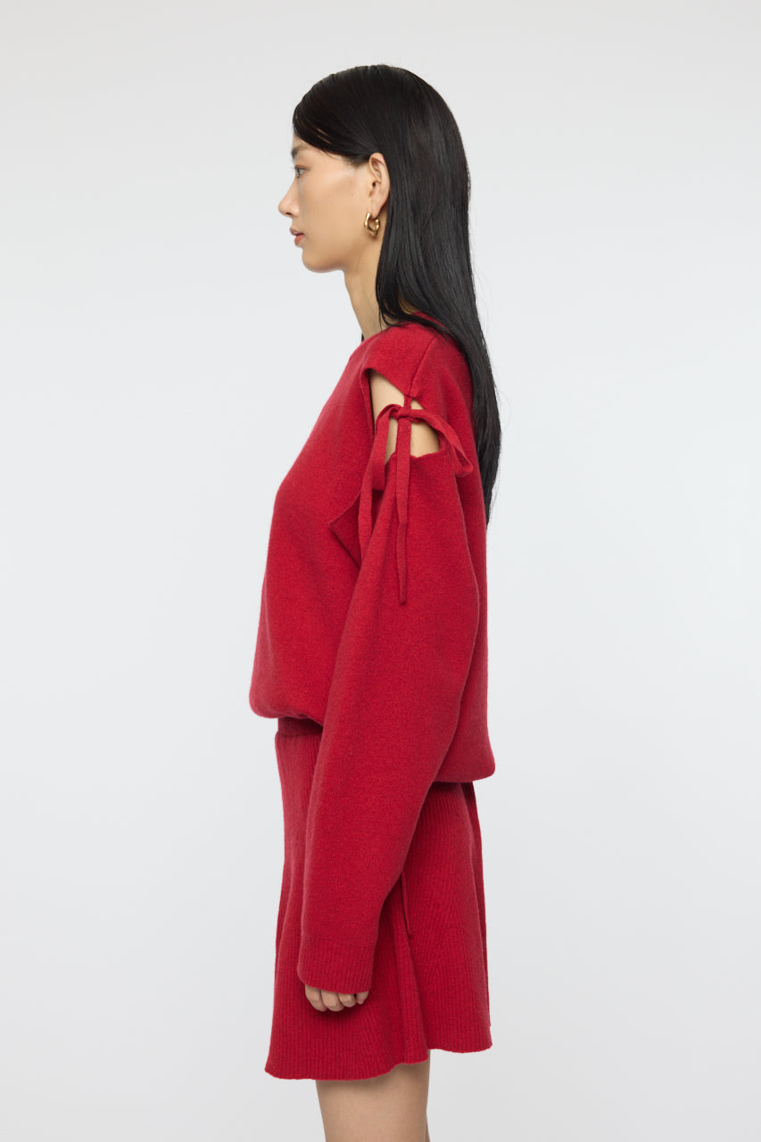 TIED RIBBON SWEATER & MINI SKIRT Red / 1 (S)
