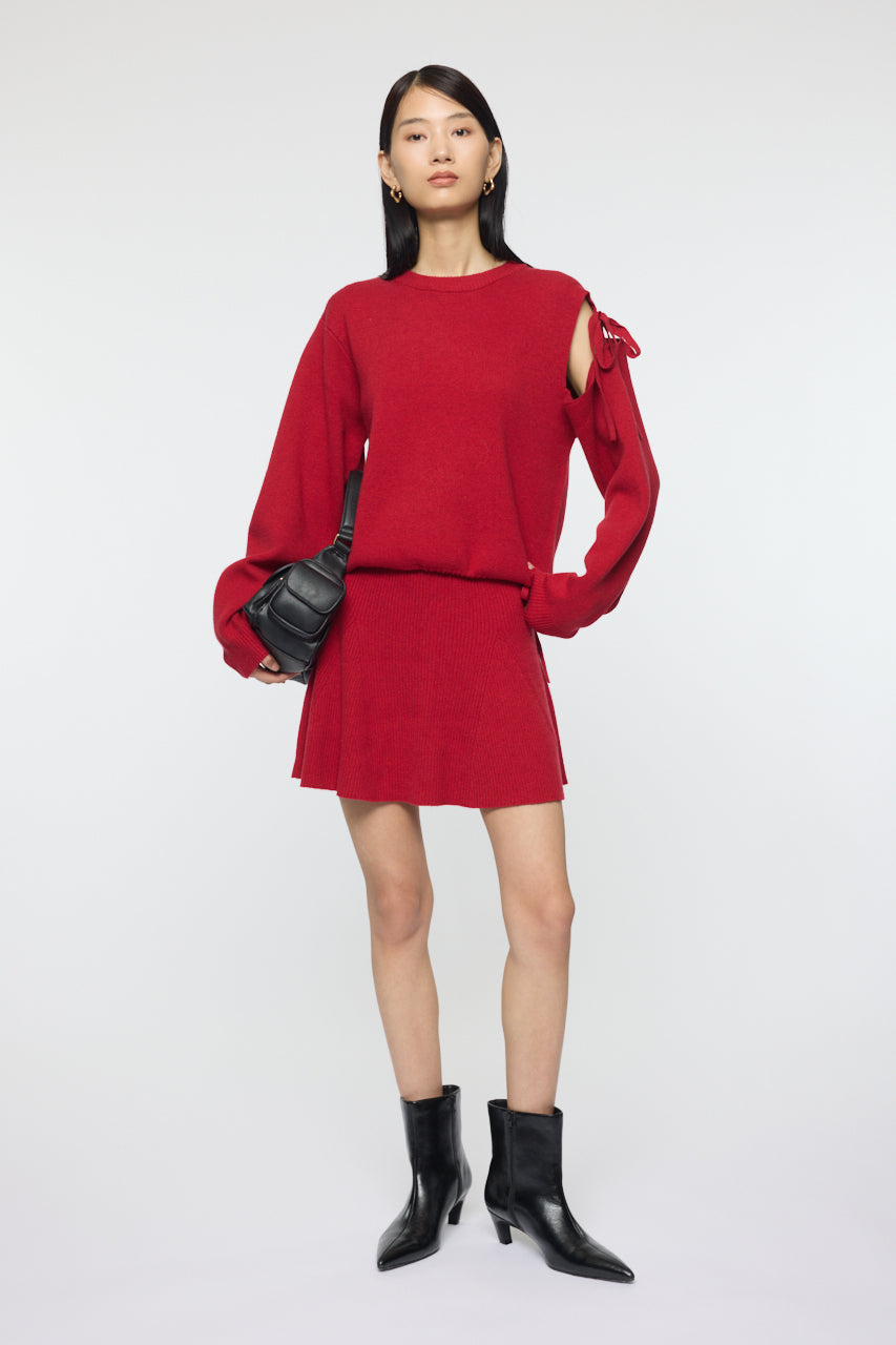 TIED RIBBON SWEATER & MINI SKIRT Red / 1 (S)