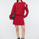 TIED RIBBON SWEATER & MINI SKIRT Red / 1 (S)