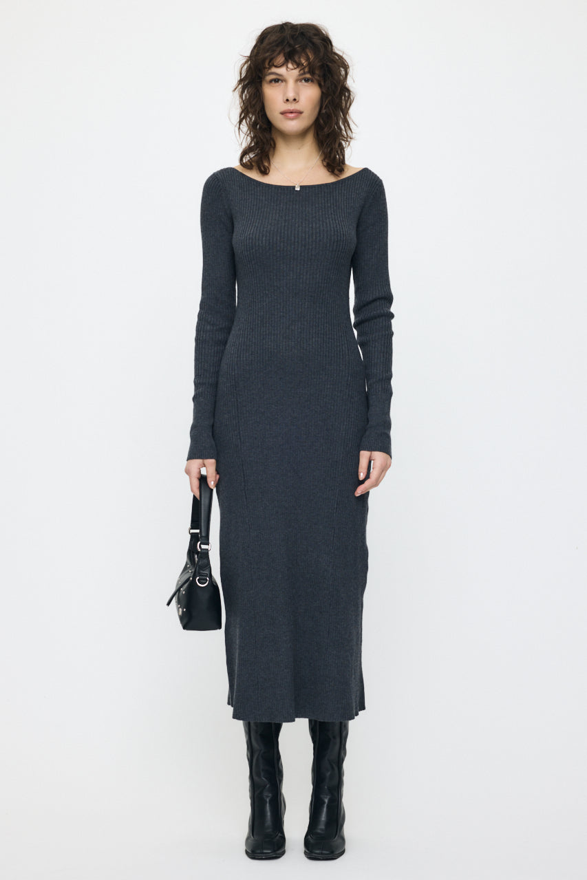 BACK OPEN LONG DRESS Charcoal / Free