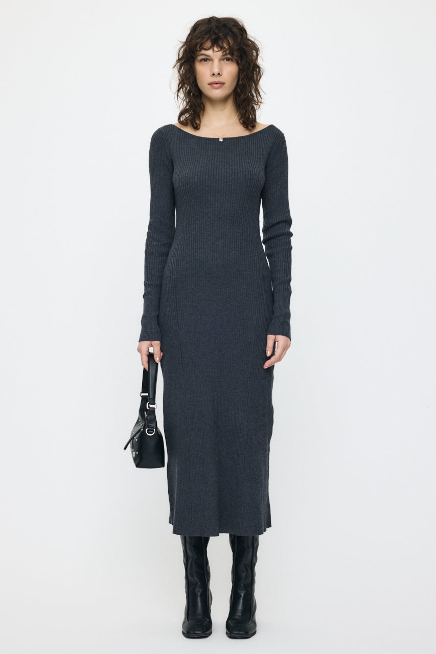 BACK OPEN LONG DRESS Charcoal / Free