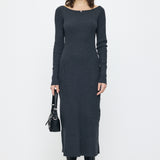 BACK OPEN LONG DRESS Charcoal / Free