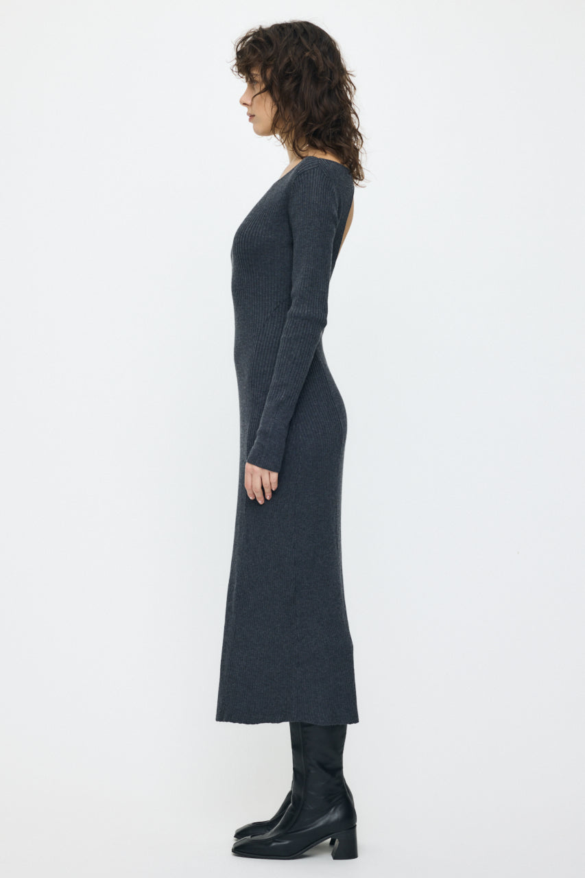 BACK OPEN LONG DRESS Charcoal / Free