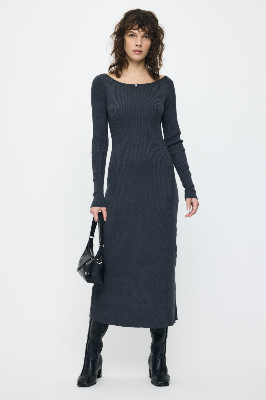 BACK OPEN LONG DRESS Charcoal / Free