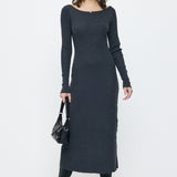 BACK OPEN LONG DRESS Charcoal / Free