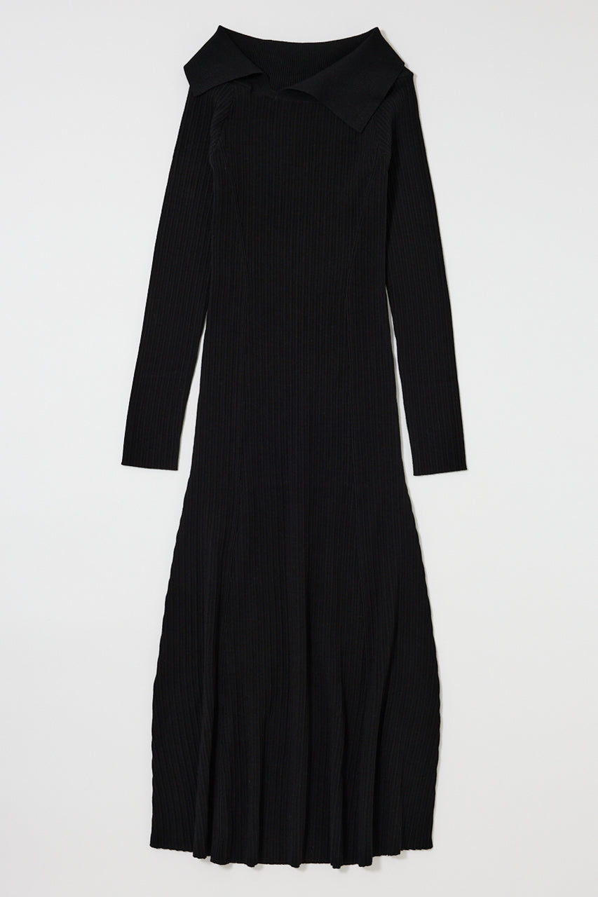ASYMMETRY COLLAR KNIT DRESS Black / 1 (S)
