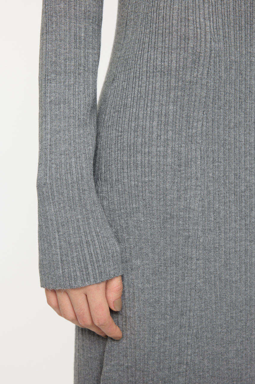 ASYMMETRY COLLAR KNIT DRESS Heather Gray / 1 (S)