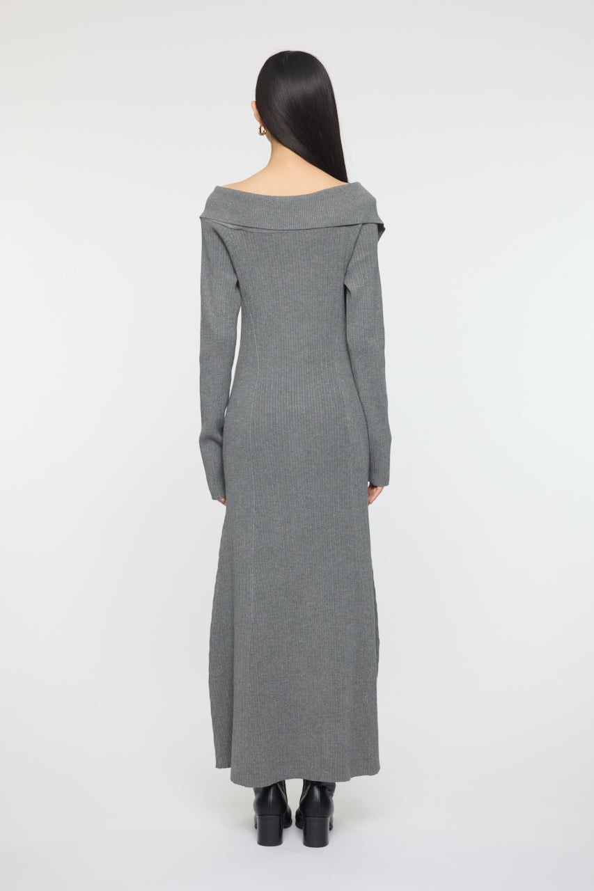 ASYMMETRY COLLAR KNIT DRESS Heather Gray / 1 (S)