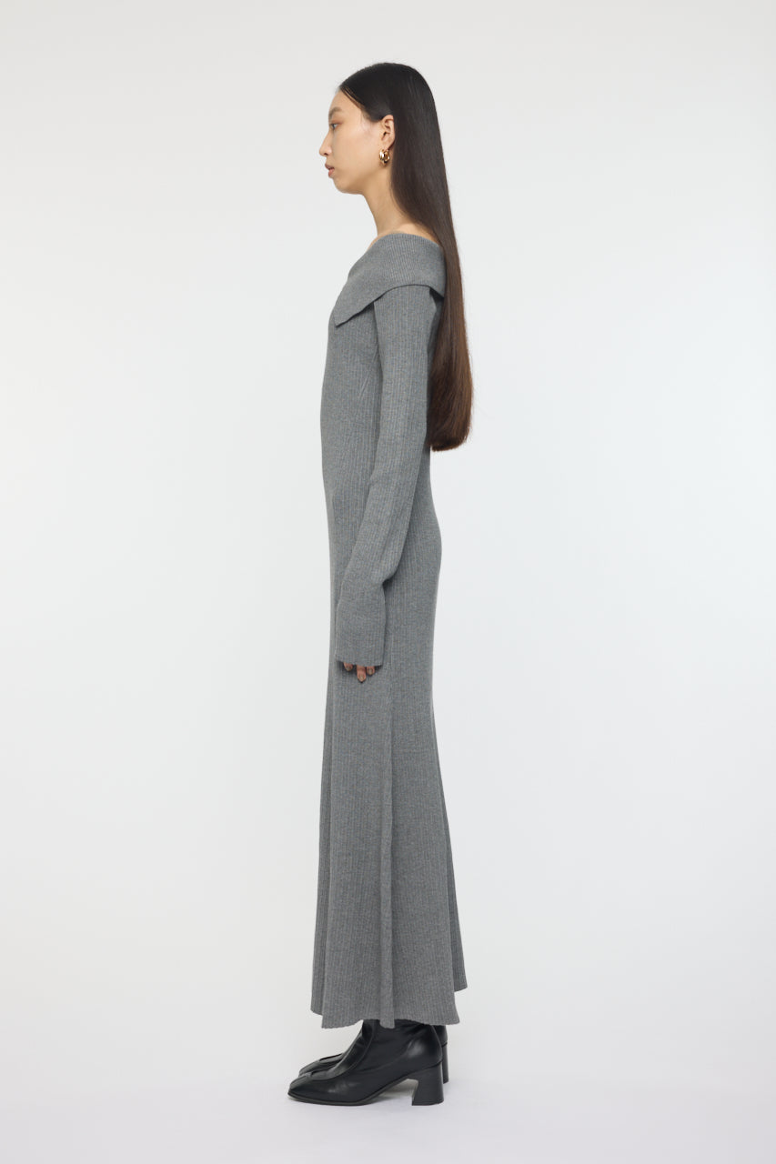 ASYMMETRY COLLAR KNIT DRESS Heather Gray / 1 (S)