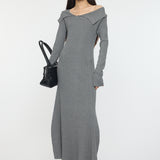ASYMMETRY COLLAR KNIT DRESS Heather Gray / 1 (S)