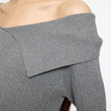 ASYMMETRY COLLAR KNIT DRESS Heather Gray / 1 (S)