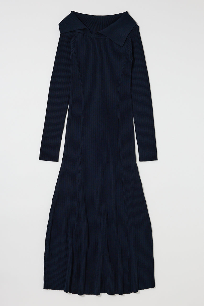 ASYMMETRY COLLAR KNIT DRESS Navy / 1 (S)