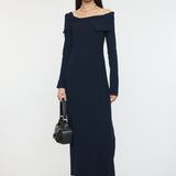 ASYMMETRY COLLAR KNIT DRESS Navy / 1 (S)