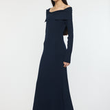 ASYMMETRY COLLAR KNIT DRESS Navy / 1 (S)