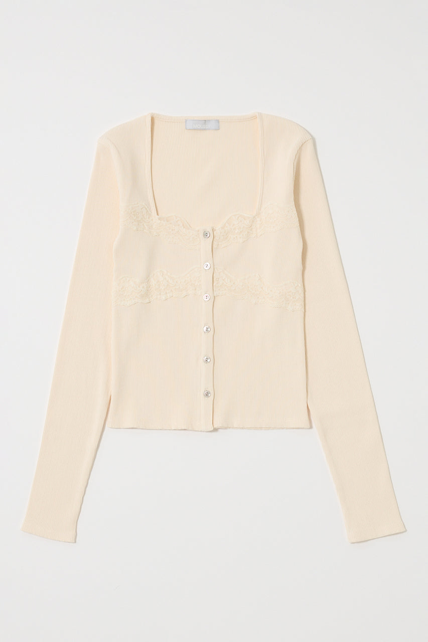 FRONT BUTTON LACY LONG SLEEVE TOP Ecru / Free