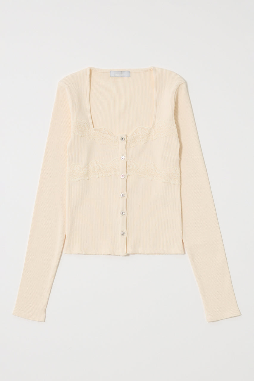FRONT BUTTON LACY LONG SLEEVE TOP Ecru / Free