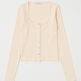 FRONT BUTTON LACY LONG SLEEVE TOP Ecru / Free