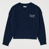 CABLE V NECK KNIT Navy / Free