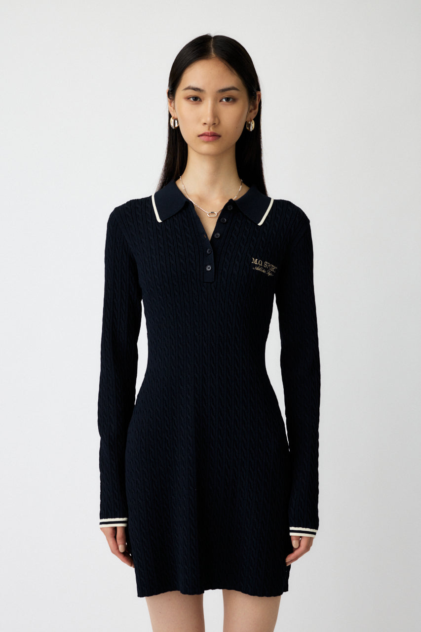 LOGO CABLE KNIT MINI DRESS Navy / 1 (S)