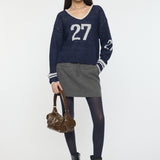 SHAGGY NUMBERING SWEATER Navy / Free