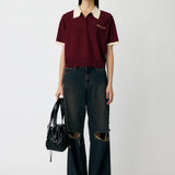 HALF SLEEVE KNIT POLO Bordeaux / Free