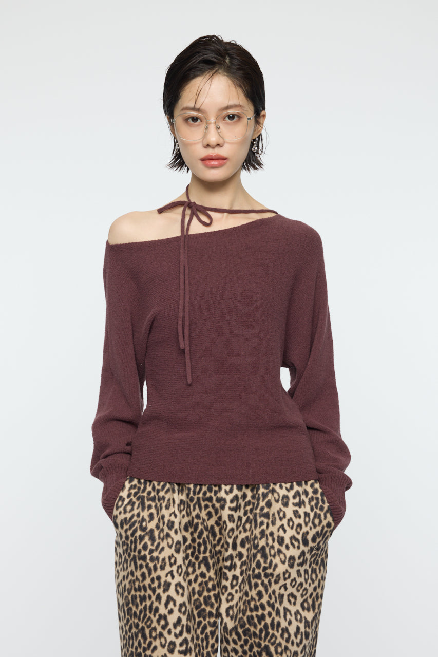 ONE SHOULDER KNIT TOP Brown / Free