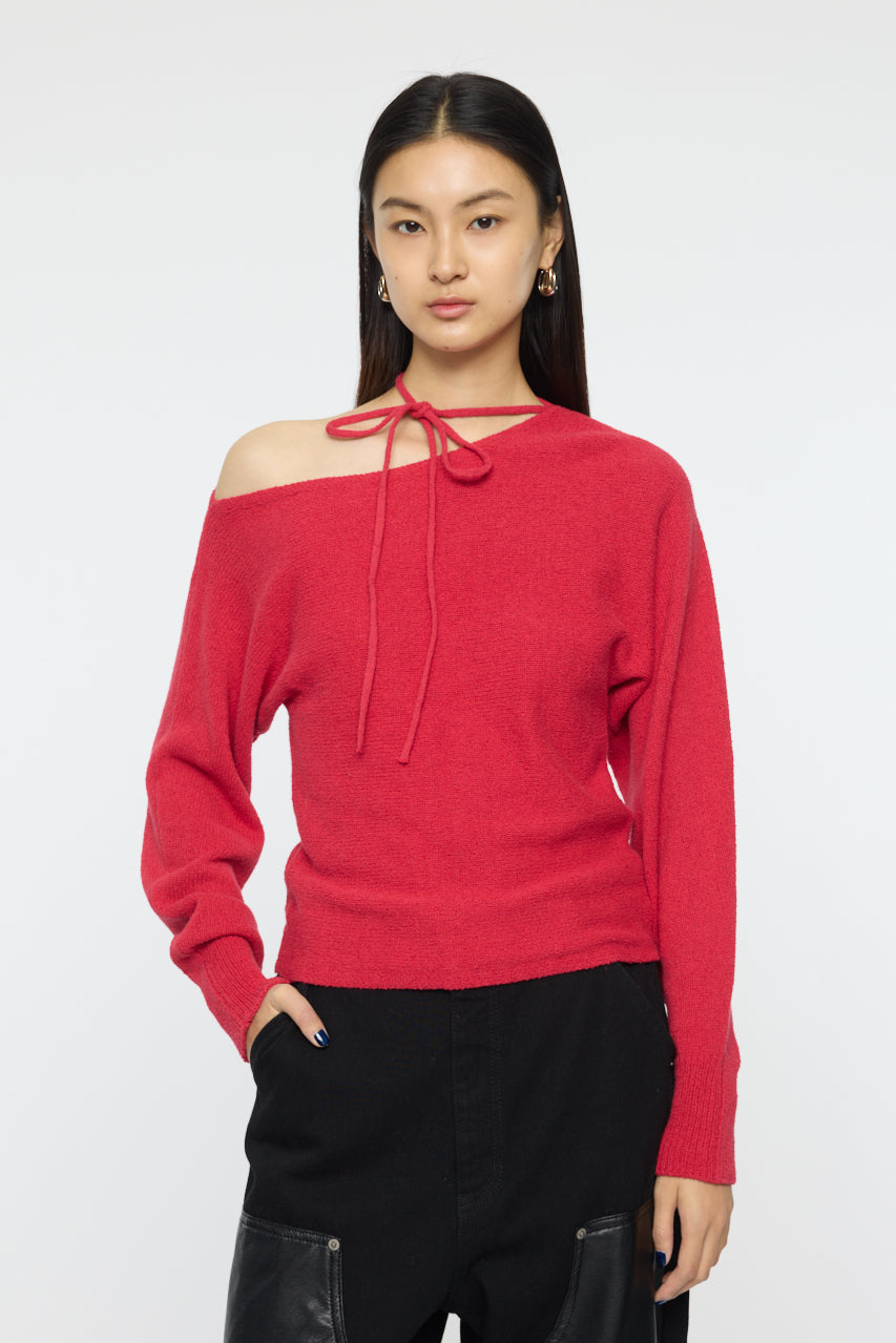 ONE SHOULDER KNIT TOP Red / Free