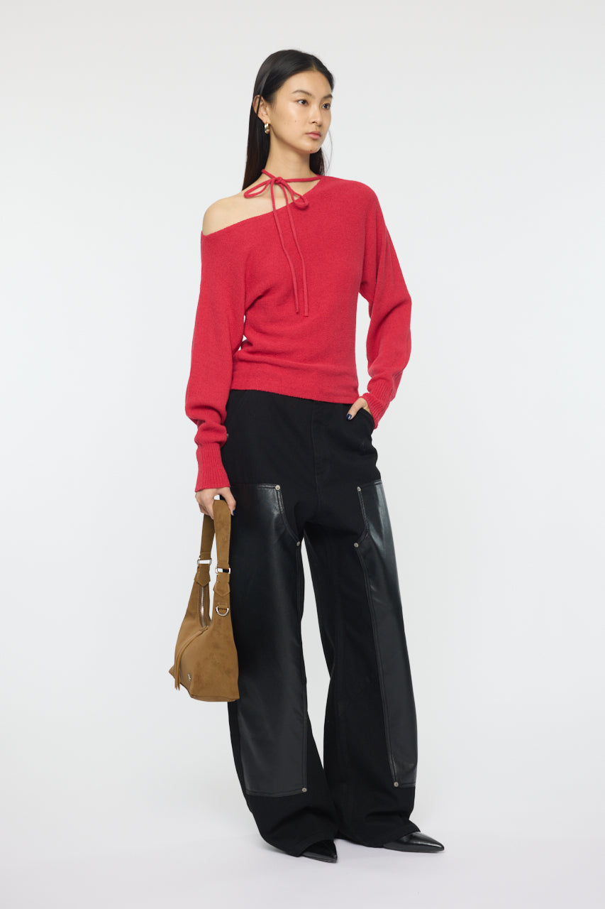 ONE SHOULDER KNIT TOP Red / Free