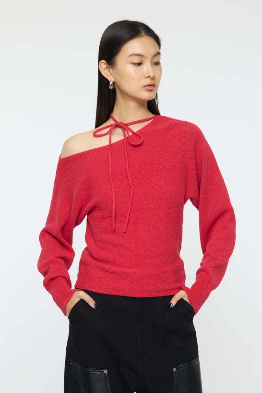 ONE SHOULDER KNIT TOP Red / Free