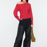 ONE SHOULDER KNIT TOP Red / Free