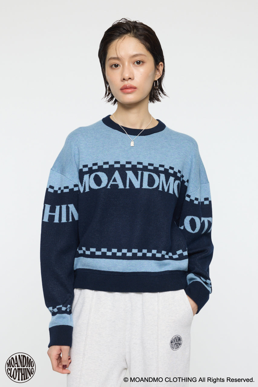 MOANDMO JACQUARD SWEATER Navy / Free