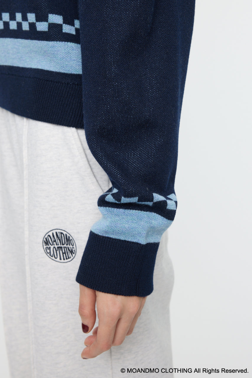 MOANDMO JACQUARD SWEATER Navy / Free