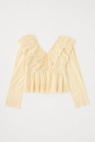 Eyelet Ruffle Blouse – MOUSSY MOUSSY LACE RUFFLE トップスライトイエロー