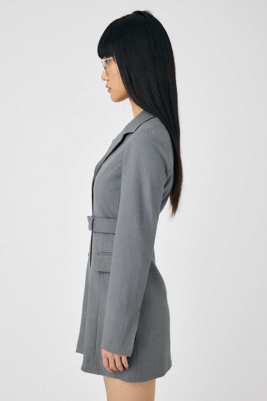 long sleeve blazer mini dress Plus Size Button Up Double Breasted Crepe High Neck, Run The World Blazer Mini Dress in Dusty Blue, Size 3X,